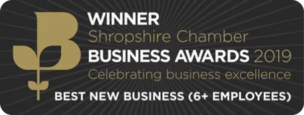 Shropshire Chamber Business Awards 2019 winner badge for Best New Business (6+ employees)